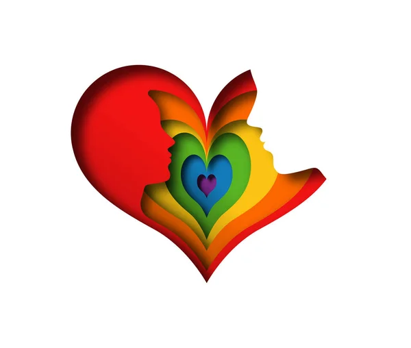 Papier Gesneden Hart Vorm Illustratie Met Regenboog Vlag Kleuren Homoseksueel — Stockvector