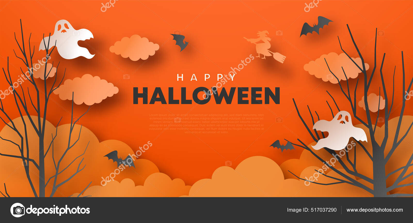 Cara de fantasma assustador de halloween em ilustração de estilo de corte  de papel