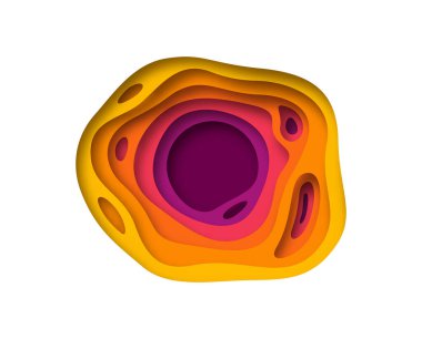 Renkli kağıt, arka plan çerçevesini, gerçekçi üç boyutlu kağıt kesme sanatında boş kopya alanı ile kesiyor. Modern iş sunumu ya da yaratıcı proje şablonu.