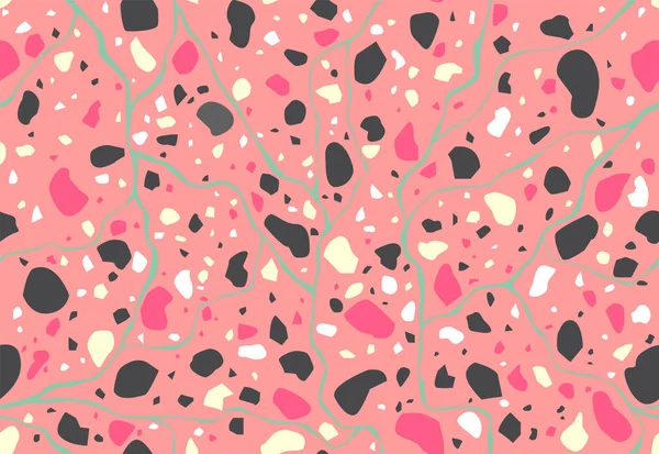 Terrazzo Golv Sömlös Mönster Med Färgglada Rosa Marmor Stenar Klassisk — Stock vektor