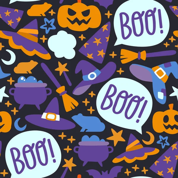 Cute Halloween Seamless Pattern Flat Cartoon Style October Holiday Background — Stock Vector