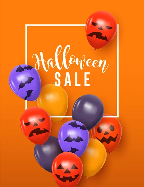 Modelo Venda Halloween Balões Engraçados Rosto Abóbora Estilo Realista Fundo — Vetor de Stock