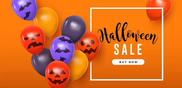 Modelo Venda Halloween Balões Engraçados Rosto Abóbora Estilo Realista Fundo — Vetor de Stock