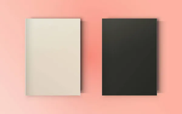 Plantilla Realista Marco Papel Sobre Fondo Rosa Folleto Blanco Negro — Vector de stock