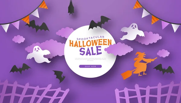 Halloween Venda Modelo Papel Corte Ilustração Decoração Outubro Assustador Com — Vetor de Stock