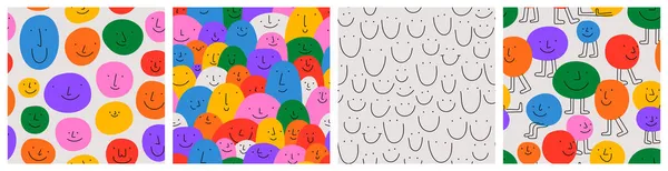 五彩斑斓的人们拥抱着无缝图案图集 有趣的卡通人物在可爱的儿童涂鸦风格 友爱社区 儿童情绪心理学背景资料 — 图库矢量图片