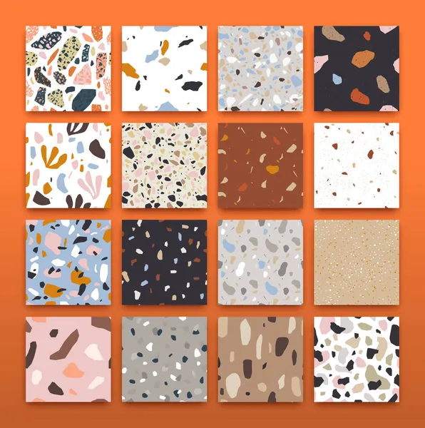 Grote Terrazzo Naadloze Patroon Collectie Bundel Kleurrijke Stijlen Met Abstracte — Stockvector