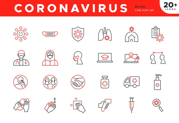 Seperangkat Besar Penyakit Coronavirus Menguraikan Ikon Modern Datar Ikon Kartun - Stok Vektor