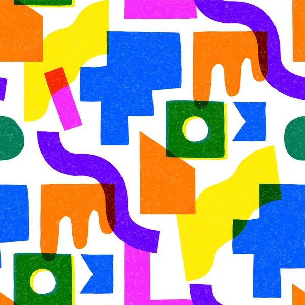 Renkli geometrik şekil, modaya uygun riso grafik desen biçiminde kusursuz desen. Çeşitli geometri izole edilmiş sembol arkaplanı. Çocuklar veya yaratıcı tasarım için temel unsurlar.