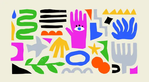 Collection Doodle Forme Organique Colorée Formes Base Drôles Découpes Aléatoires — Image vectorielle