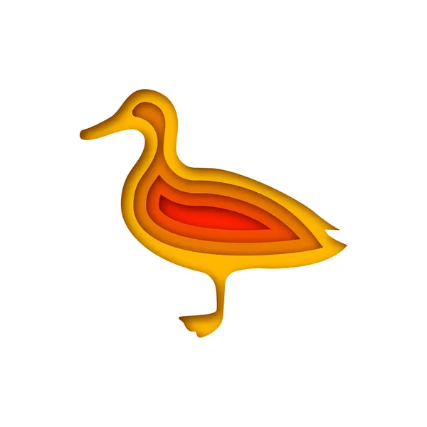 Canard Forme Animal Dans Style Coupe Papier Illustration Couches Papier — Image vectorielle