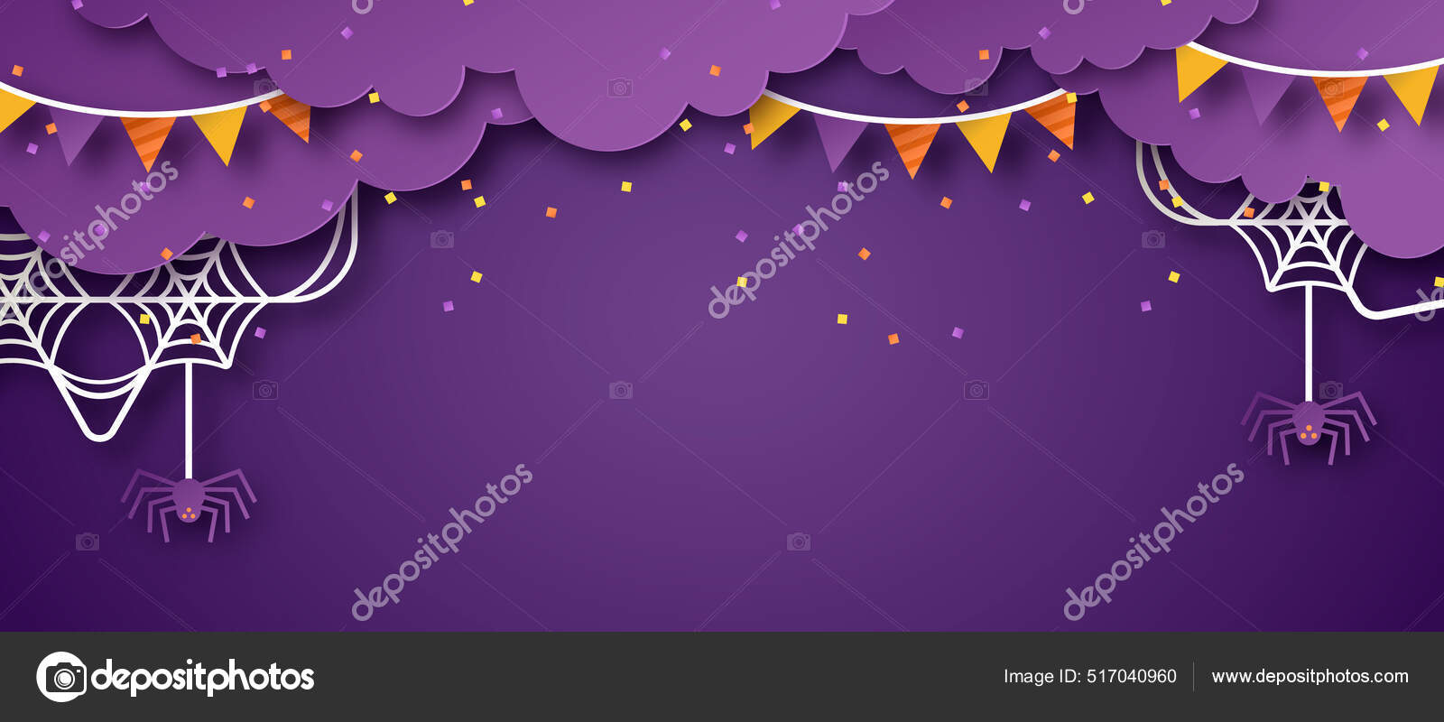 할로윈 템플릿 공간등으로 거미줄을 자르는 귀여운 스톡 벡터 - ©dedrawstudio 517040960, image size:1600x800