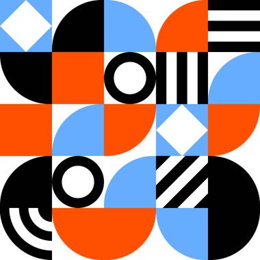 Modern geometrik şekilli mozaik çizimler. Moda geçmişe dönük kusursuz desen, renkli daire şekilleri, yaratıcı geometri konsepti tasarımı.