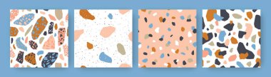 Soyut mozaik taş şekilli doğal pastel renklerde terrazzo dikişsiz desen koleksiyonu. Modern terrazo minimalist sanat arka planı baskı, moda veya moda tasarım projesi için ideal.