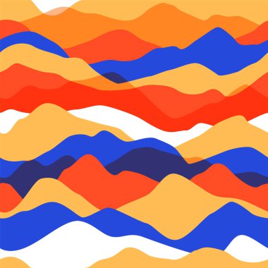 Soyut dağ manzarası pürüzsüz desen çizimi. Şeffaf doğa şekilli renkli dalga arkaplan düz tasarımı.