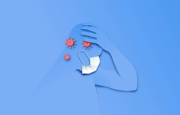 Papercut Man Wearing Face Mask Coronavirus Infection Sick Person Holding — Stock Vector