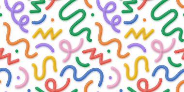 Renkli, komik, üç boyutlu karalamalı, kusursuz desen. Çocuklar için yaratıcı minimalist tarz sanat geçmişi ya da temel şekilli moda tasarımı. Modern impasto boya arka planı.