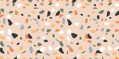 Renkli mermer kayalarla terrazzo döşeme deseni. Mozaik taşın klasik iç mimari arkaplanı. Tekstil projesi veya web arkaplanı için modaya uygun duvar kağıdı.