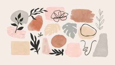 soyut, sanat, arkaplan, boho, demet, koleksiyon, yaratıcı, dekor, dekorasyon, dekoratif, tasarım, karalama, çizim, çizim, toprak, element, yüz, moda, çiçek, grafik, el yapımı, el yapımı