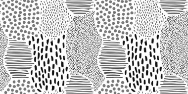 Siyah ve beyaz çizgili kalem dikişsiz desen. Yaratıcı çocuk stili sanat geçmişi, moda tasarımı. Modern soyut monokrom karalama arkaplanı.