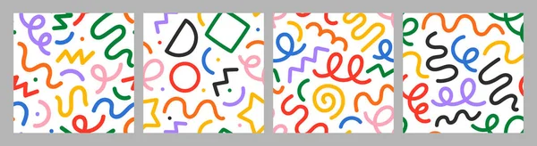 Set Van Leuke Kleurrijke Lijn Doodle Naadloos Patroon Creatieve Minimalistische — Stockvector