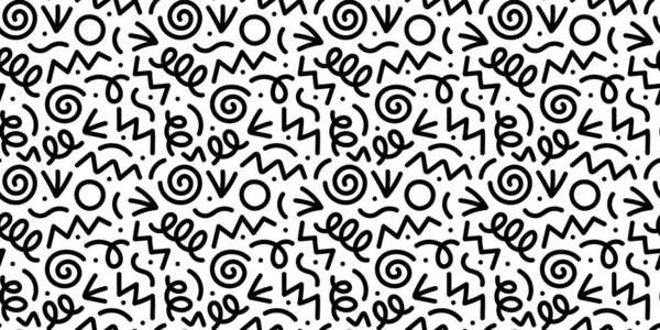 Fun Black Line Doodle Nahtloses Muster Kreativer Minimalistischer Kunsthintergrund Für — Stockvektor