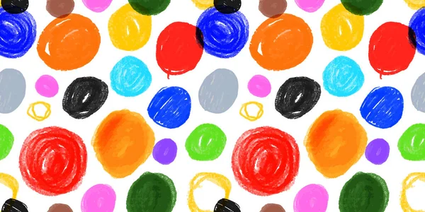 色彩斑斓的圆形铅笔涂鸦无缝图案插图 手绘笔迹和手绘蜡笔画背景 — 图库矢量图片