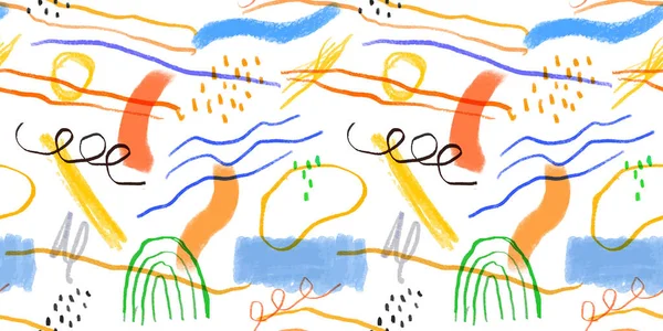 Kolorowe Dzieci Ołówek Doodle Bezszwowy Wzór Ilustracji Childish Freehand Bazgroły — Wektor stockowy