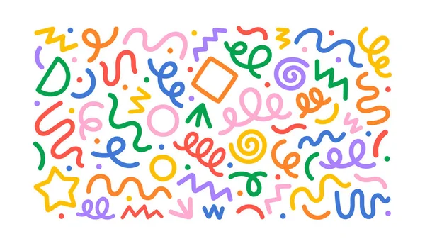 Divertente Linea Colorata Doodle Set Forma Collezione Simboli Artistici Dallo — Vettoriale Stock