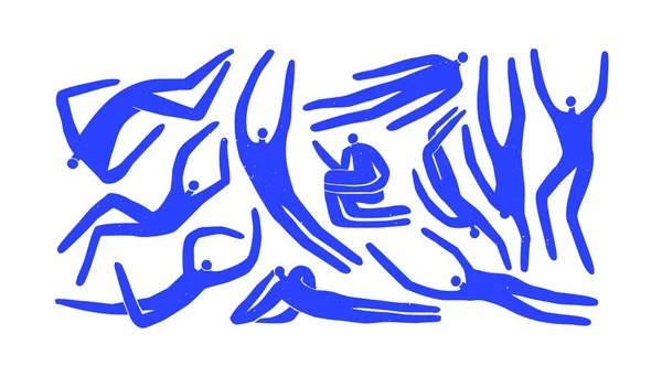 Ilustración Abstracta Silueta Corporal Gente Azul Sobre Fondo Blanco Aislado — Archivo Imágenes Vectoriales