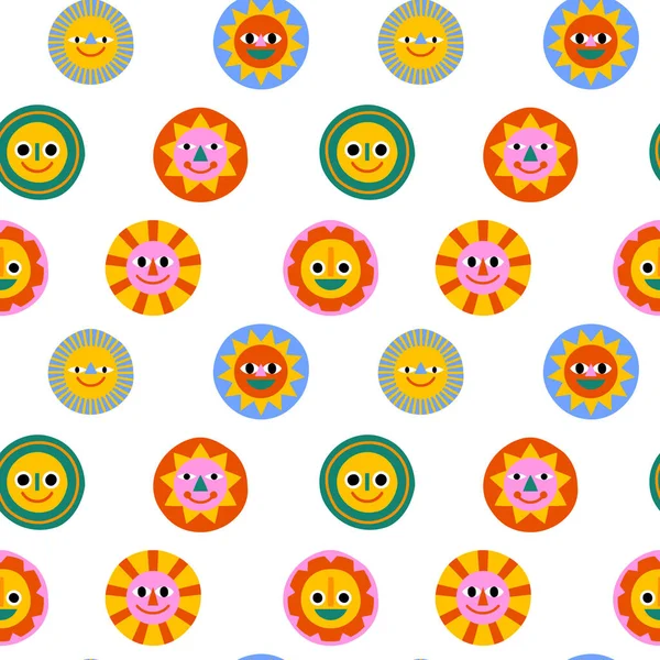 Χαριτωμένο Χαρούμενο Πρόσωπο Απρόσκοπτη Μοτίβο Αστεία Πολύχρωμα Παιδιά Εικονογράφηση Στυλ — Διανυσματικό Αρχείο