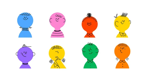 Colorful Cartoon Character Face Circle Illustration Set Funny People ...