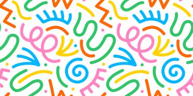 Eğlenceli renkli çizgiler, dikişsiz çizgiler. Çocuklar için yaratıcı minimalist tarz sanat geçmişi ya da temel şekilli moda tasarımı. Basit çocuksu karalama arkaplanı.