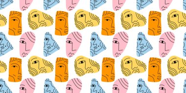 Soyut el çizimleri, rengarenk organik şekillerle kusursuz desenli resimlerle karşılaşıyor. Modern çeşitlilik arkaplanı.