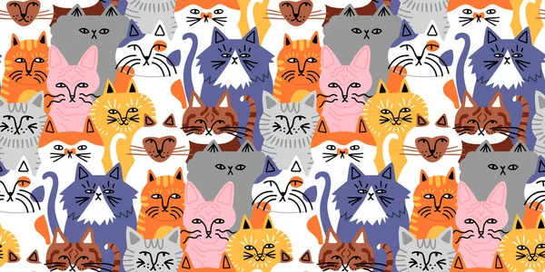 Drôle Chat Animal Foule Dessin Animé Motif Sans Couture Dans — Image vectorielle