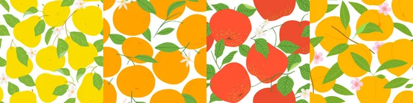 Set Tropical Summer Fruit Tree Seamless Pattern Illustration Realistic Flat — Stock Vector