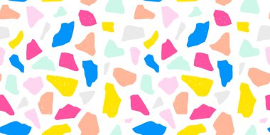 Renkli terrazzo döşeme, parlak mermer taşlı, pürüzsüz desen. Mozaik taşın çocuk stili arka planı. Tekstil projesi veya web arkaplanı için modaya uygun duvar kağıdı.
