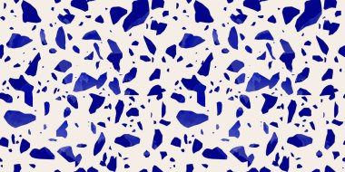 Mavi terrazzo döşeme, rengarenk mermer taşlı, pürüzsüz desen. Mozaik taşın gerçekçi iç mimari arka planı. Tekstil projesi veya web arkaplanı için modaya uygun duvar kağıdı.