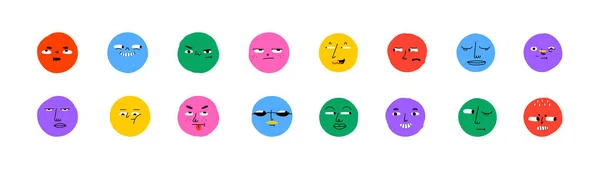 Colorful Cartoon Character Face Circle Illustration Set Funny People Faces — Stock Vector