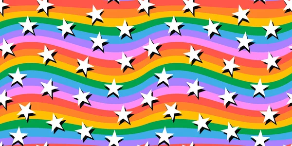 Kleurrijke Regenboog Ster Naadloze Patroon Illustratie Upbeat Multicolor Sterren Achtergrond — Stockvector