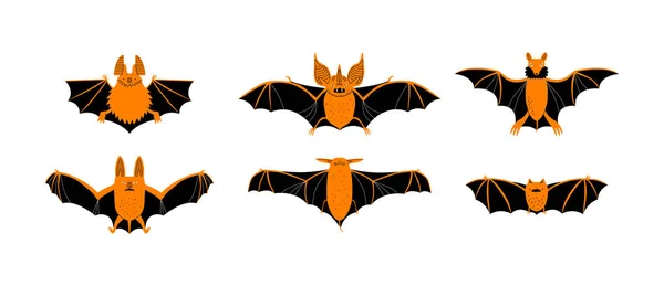 Halloween Murciélago Animal Ilustración Conjunto Estilo Vintage Criatura Asustadiza Garabato — Vector de stock