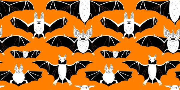 Creepy Bat Animal Cartoon Seamless Pattern Illustration Scary Halloween Celebration — Stockvektor