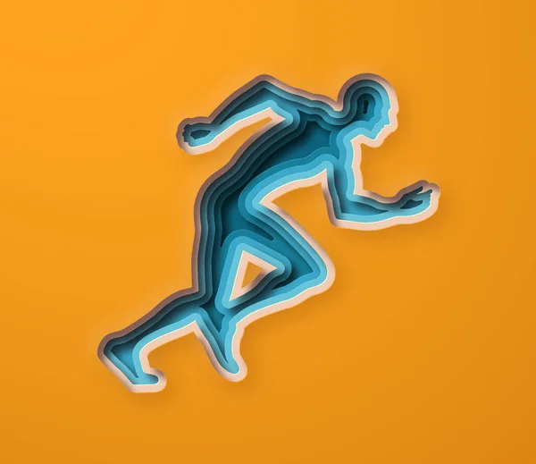 Realistic Paper Cut Man Running Illustration Layered Colorful Male Run — Stockový vektor