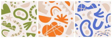 Doğal organik şekilli, soyut, dikişsiz desenler, rastgele karalama duvar kağıdı koleksiyonu. Moda sanat geçmişi modern minimalist sanat ve geometrik karalamaları içerir.