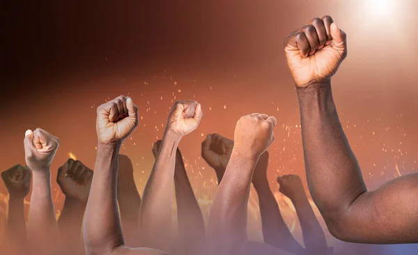 Zdvižené Ruce Afrických Američanů Zaťaté Pěst Lehkém Pozadí Zastavit Rasismus — Stock fotografie