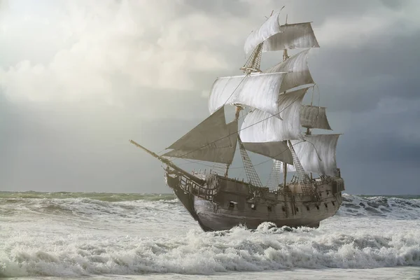 Vintage Sailing Ship Sea — Stock Photo, Image