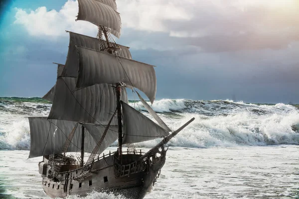 Vintage Pirate Sailing Ship Sea — Stock Photo, Image