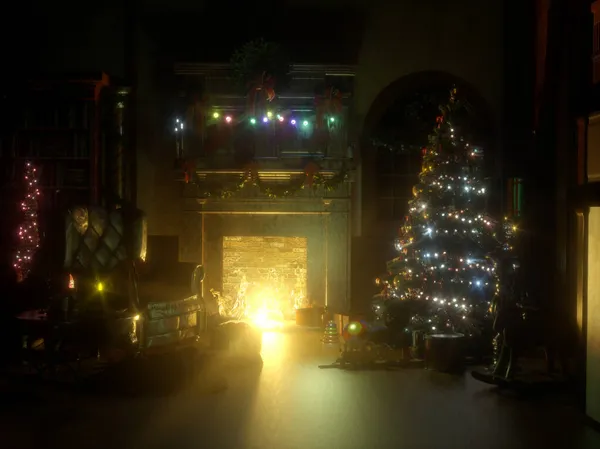 クリスマスルームの背景レンダリング3D — ストック写真