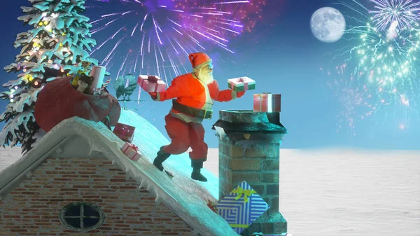 Santa Claus Saludo Techo Renderizado — Foto de Stock