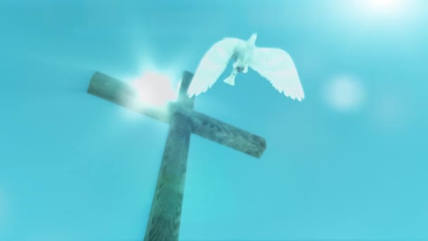 Christliches Kreuz Und Fliegentaube Rendering — Stockvideo